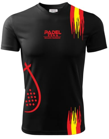 Zena Padel Camiseta Pádel Técnica, Tejido Elástico Transpirable Dry Fit, Padel Hombre y Mujer, Rainbow 01 España (FR/ES, Letras, XL, Regular, Regular, Nero)