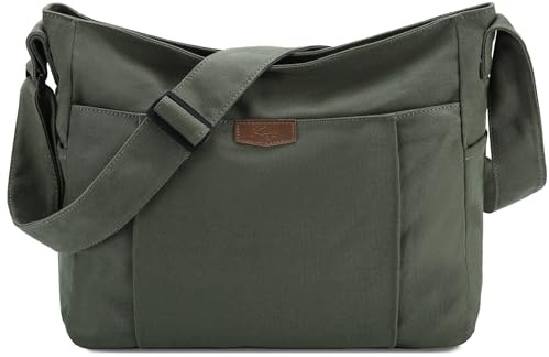 Kasgo Bolsa Bandolera de Lona, Bolso de Hombro Grande para Hombre Mujer Bolso Tela Ligera Bolso Crossbody Casual Bolsa Cruzado Mensajero para Escuela Viaje Trabajo, Verde