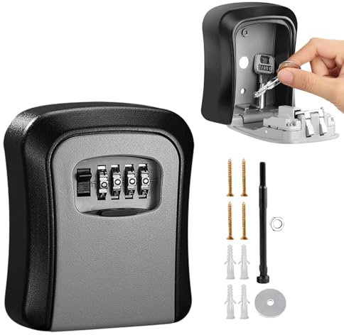 Schlüsseltresor mit Zahlencode, Schlüsselkasten mit 4 Stellig Code Wandmontage, Schlüsselsafe Aussen, Schlüsselbox wasserdichte und rostfrei, Große Kapazität Schlüsselversteck für Draußen, Safe(Grau)