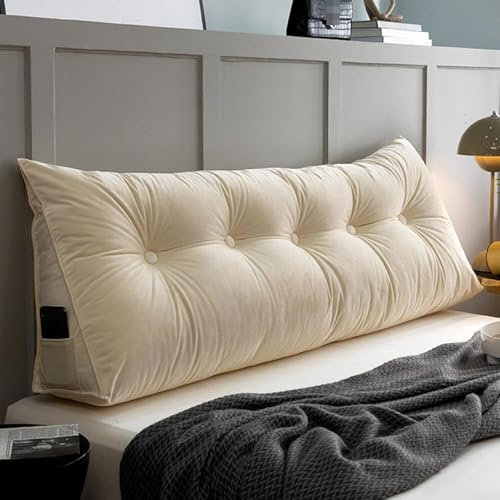 Dreieckiges Wandkissen, Lesestützkissen, Beige, Queen-Size-Größe, einfarbig, Rücken-/Taillenstützkissen, Kopfteil-Kissen für Komfort und Entspannung, 150 cm