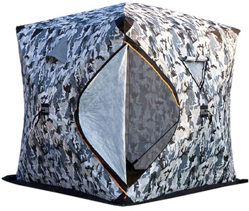 XNYXLPP Tragbarer Schutz zum Eisfischen, Thermozelt für 3–4 Personen, isoliertes Zelt, einfacher Aufbau, Winter-Eisangelhütte mit isoliertem 3-lagigem Outdoor-Zelt für kaltes Wetter (Camouflage)