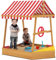 AIYAPLAY Arenero para Niños de +3 Años Arenero Infantil en Forma de Barco con Toldo y Asientos Arenero para Exterior 133x101x141 cm Natural