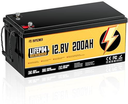 Rvpozwer 12V 200Ah LiFePO4 Batterie, Eingebauter 200A BMS, 18000 Tiefzyklen, Gruppe 31, Leichte Lithium-Eisenphosphat-Batterie für Hausenergie, Wohnmobil, Trolling-Motor, Marine, Solar, Off-Grid