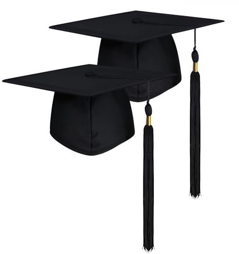 Kiuiom Absolventenhut in Schwarz,Graduation Hat,Bachelor Hut,Verstellbar Bachelor Abschluss Hut,Unisex Doktorhut Graduation Cap,Absolventenhut für Abschlussfeiern Studium,Universität,Hochschule,2PCS
