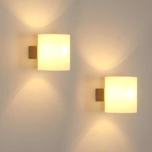 Comely Applique da Parete Interno, Lampada da Parete Vintage in Legno, 2 Pezzi Lampada a Muro Design per Camera da Letto Soggiorno Corridoio Scale, con Lampadina 4W E27