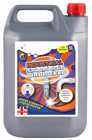 Inovix® 5 Litre Heavy Duty Sink & Drain Unblocker | Fast-Acting Solution for Sinks, Toilets, Showers Removes Hair & Sludge | Industrial Drain Unblocker Ideal For Indoor And Outdoor Drains