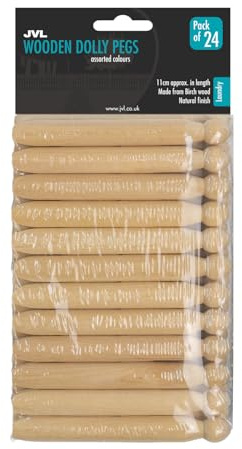 JVL Traditional Wooden Dolly Pegs, Ideal for Laundry and Craft, Pack of 24, Brown