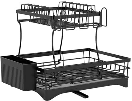 DimyFew de Secado de Platos Ratry de tazón de 2 Niveles Cocina para Guardar Espacio con portavasos de Drenaje Acanalado para un Bar de restaurantes para