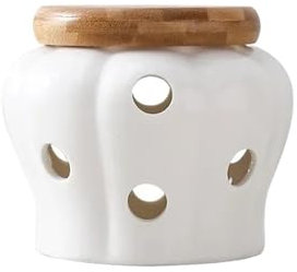 Las galletas, Tarro de cerámica y madera for guardar dulces, blanco y amarillo(White)