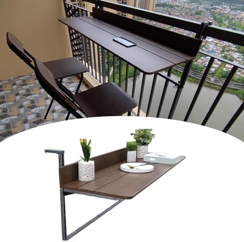 Ddasam Tavolo Pieghevole da Balcone per Ringhiera - Tavolino Sospeso Regolabile in Altezza, Materiale Ecologico Legno Effetto - Installazione Senza Fori per Esterni/Interni (Tavolo L 80 x P 37 cm)