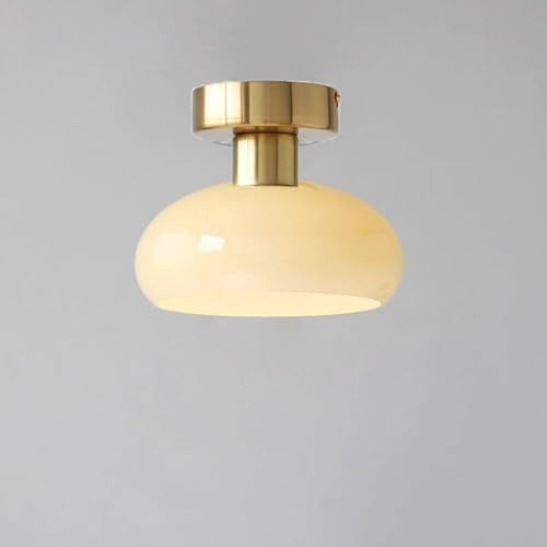 Abinlina Mid-Century Milk Glass Ceiling Light - Vintage Semi-Dome Flush Mount Lamp for Kitchen, Bedroom & Living Room(Beige,Neutral Light)