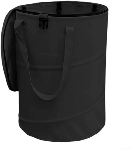 Foldable outdoor trash bin designed for For Camping, picnics, and barbecues, made with strong Oxford fabric for lasting use in outdoor environments (Is black)