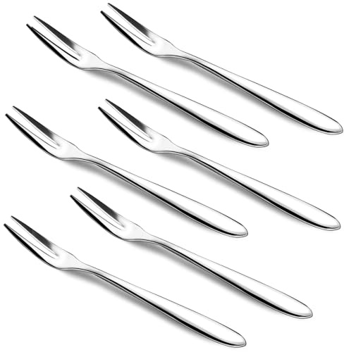 6pcs Quality Stainless Steel Forks Gift Sets for Escargot Olive Prawn Crab Cocktail Antipasti Cheese Pastry Dessert Fruit Salad Appetizer, Cute Metal Forks Mirror-Polished Dishwasher-Safe Reusable