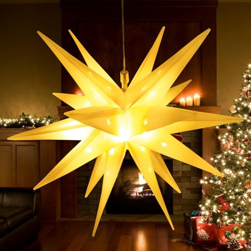 Weihnachtsstern Beleuchtet Außen, 3D Leuchtstern Fenster für Innen und Außen, 35cm LED Weihnachtsstern Beleuchtet, LED Sterne Weihnachtsdeko Fenster, Faltstern für Fensterstern Deko Weihnachtsdeko