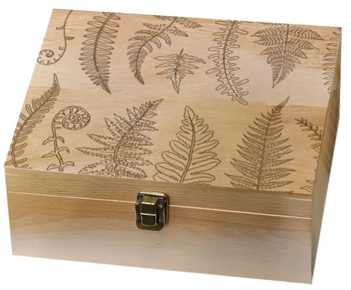 arricraft 1 Stück Erinnerungsbox Aus Holz Farne Erinnerungsbox Mit Klappdeckel Blattmotiv Andenkentruhe Für Jahrestage Hochzeiten Souvenirs Bilder Briefe Aufbewahrung 9,6x7,6x4 Zoll
