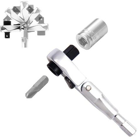 Cosmedge Mini Ratchet Wrench Bending Head, 1/4 Compact Ratchet Wrench with 72 Tooth Gearbox, 2 in 1 Mini Hex Bit Adapter for Socket and Bit Drive