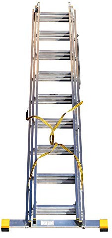 BPS Trade Master Pro 3 Section Extension Ladder | 5.69m / 18.66FT Aluminium Ladders | 150KG Load Capacity, Integral Stabiliser, Auto-Locking, Non-Slip Rubber Feet