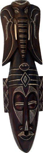 GURU SHOP Kleine Abstrakte Maske, Wandschmuck, Ethno Wanddekoration aus Balsaholz - Modell 16, 50x14x7 cm
