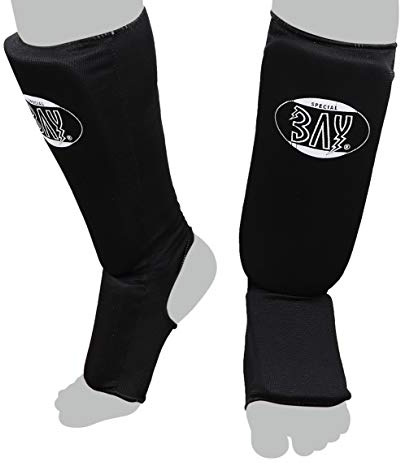 BAY MT Cotton Spann-Schienbeinschutz aus Baumwolle für Kampfsport, Schwarz, Größen XXS-XXL
