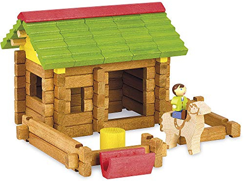 Jeujura - Mon Premier Chalet - 64 Pièces - Jeu Construction - 3 Ans - 8230 | Jeu en bois enfant - Personnage, cheval et tapis de jeu inclus - Imagination - Fabriqué en France