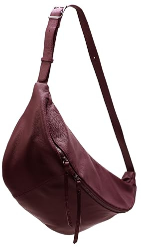 SH Leder echt Leder Damen Unisex Brusttasche für Festival Reise Gross Hüfttasche Crossbody Bag Frauen Ledertasche 49x28cm Daniela G768 (Dunkel Rot)