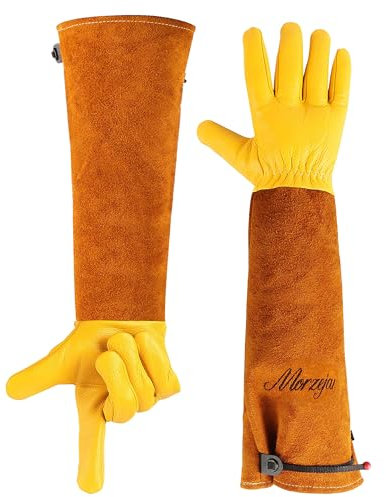 Morzejar Gants de jardinage professionnels pour homme et femme, gants d'élagage de roses, poignets réglables, longs gants de jardin en cuir de vache respirant, cadeaux et outils pour jardinier et