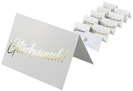 codiarts. 10 Glückwunschkarten + 10 Umschläge weiß, Glückwunsch als goldene glänzende Heißprägung, Gratulieren, Hochzeit, Geburt, Firmung, Geburtstag, Jubiläum (Karte A6 zum aufklappen)
