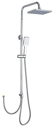 Plumbsys Brass Valve Shower Set, Rectangle Rain Shower & Handy Shower with Auto Clean, Chrome Stainless Steel Bar - DIY Suitable
