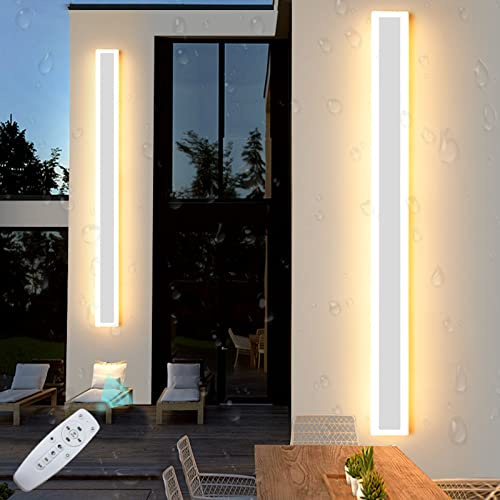 VOMI LED Aussenleuchten Wand Lang Schmal Wandleuchte Dimmbar mit Fernbedienung Weiß Wandlampe Innen Außen IP65 Lichtleiste Metall Badezimmer Schlafzimmer Wohnzimmer Treppen Gärten Terrassen Flur,150cm