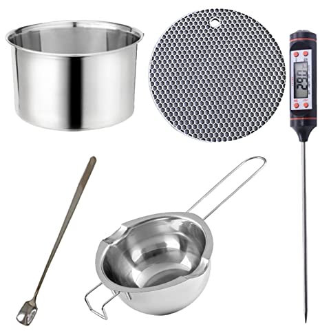 Stronrive Stainless Steel Melting Pot, Double Boiler With Thermometer And Potholder, Pot With Heat Resistant Handle For Melting Chocolate, Candle Making, Candy, Soap