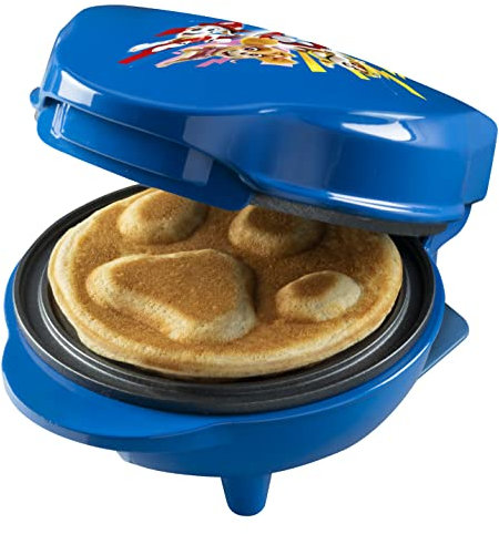 Mini-Waffeleisen im einzigartigen Paw Patrol Design, für Kindergeburtstage, Ostern & Weihnachten, inkl. Backampel, Waffelgröße: Ø 10cm, offizielles Lizenzprodukt, Farbe: Blau