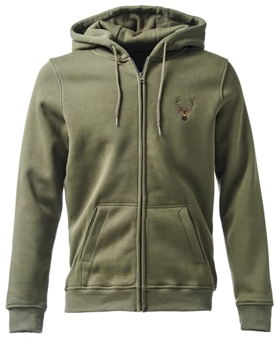 Baddery Jägerjacke Herren - Hirsch (Bestickt) (Zip-Hoodie Oliv 4XL) | Jagdjacke Männer - Jagd Kleidung für Jäger
