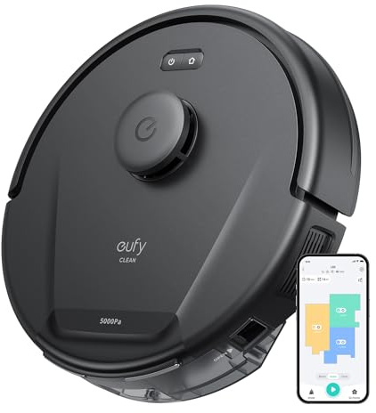 eufy Clean L60 robotdammsugare, ultrastark 5 000 Pa sugkraft, dammsugarrobot med iPath lasernavigering, för grundlig golvrengöring, appkontroll (renoverad)