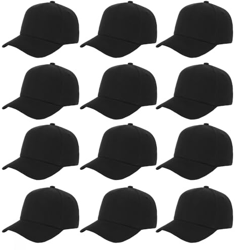 ZH Plain Adjustable Unisex Blank Design Baseball Caps - Lot of 12 in Black
