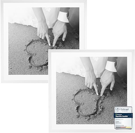CABBEL 2X marco de fotos 60x60 cm Blanco 2-Pack | marco de documentos, collage, póster | marco de madera MDF con acrílico | marco de fotos, marco de rompecabezas, fotos, marco de fotos para colgar