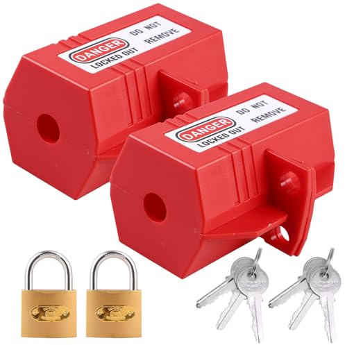 WEGREAT Lot de 2 fiches d'alimentation avec serrure verrouillable : serrure de machine à laver, rouge, serrure de prise pour machine à laver et câble d'alimentation, fiche coffre-fort 89 mm