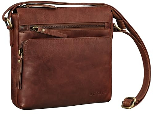 ROYALZ Michigan Kleine Echtleder Umhängetasche Damen - Vintage Leder Handtasche für Frauen - Ledertasche klein perfekt als Ausgehtasche Freizeittasche City Freizeit;Farbe:Schwarz