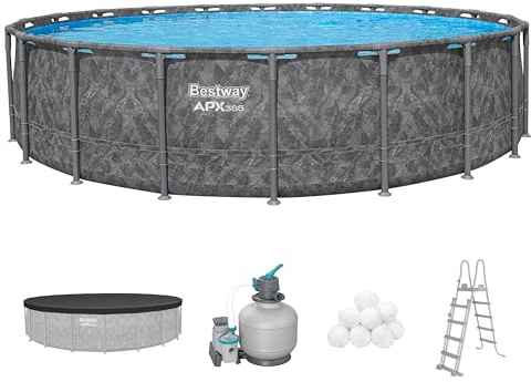 Bestway APX365 Winterfestes Frame Pool Set, Ø 610 x 132 cm, 33.240 Liter, TriTech-Material, Polar-Shield Ganzjahresschutz, Sandfilteranlage 8.327 l/h, Sicherheitsleiter, Abdeckplane, einfacher Aufbau