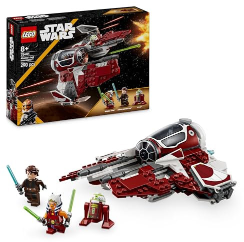 LEGO Star Wars Ahsoka’s Jedi Interceptor Building Toy Features 2 Minifigures with Lightsabers Incl. Anakin Skywalker, plus an R7-A7 Droid Figure for The Clone Wars Fans, 8+ Year Old Boys & Girls 75401