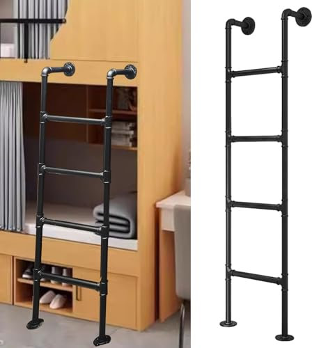 Scala a castello industriale in metallo per letti singoli per casa loft tubo di ferro scala a gradini per soffitta Dorm Deck 150 kg Capacità di carico 100 cm/39 pollici Altezza