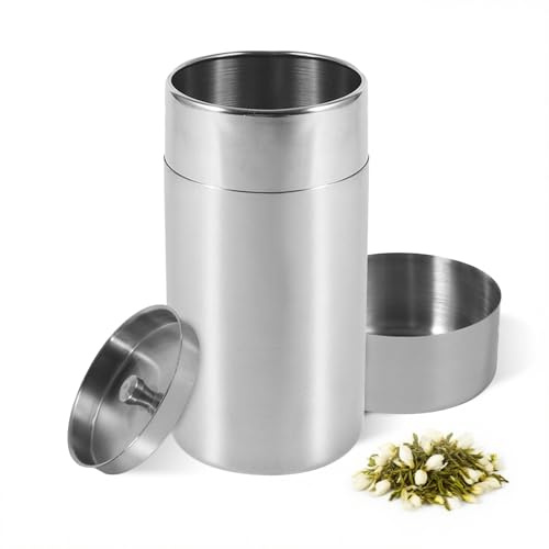 EALRIDV Teedose Edelstahl Luftdicht 550ml (14x8cm) – Teedosen für losen Tee, Tee Aufbewahrung, Geruchsdichte Dose mit Doppeldeckel, Tee Behälter & Kaffeepads Dose, Runde Metall Teedose