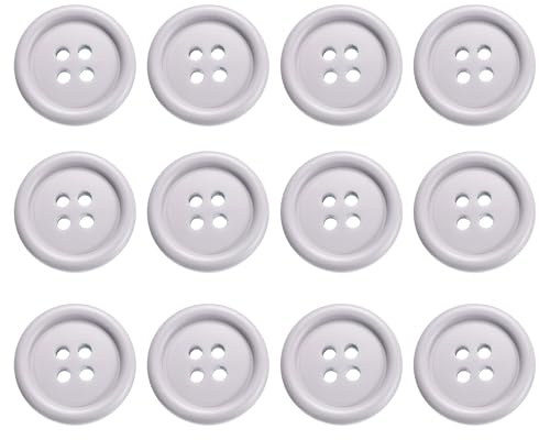 QUARKZMAN 12 Stück Bunte Knöpfe, 20mm 4 Löcher Harzknöpfe zum Annähen, Bastelknöpfe Runde Ersatzknöpfe Buttons für Nähen Mantel Hemden Kleidung DIY Handwerk Dekoration, Weiß Grau