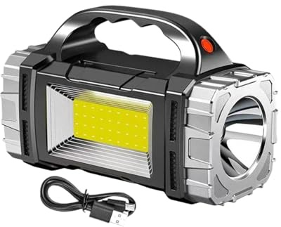 1200mah Solar Rechargeable Spotlight Flashlight, Waterproof Emergencies Hand Crank Torch, Portable Lightweight Survival Lights for Indoor Outdoor Camping Hiking