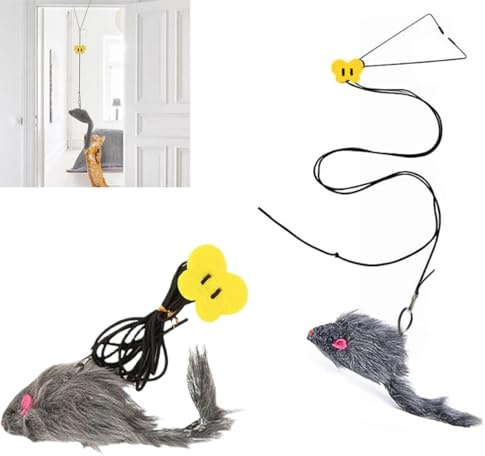 Interaktives Katzenspielzeug,2 Stück Katzenspielzeug Selbstbeschäftigung Hängende Trrahmen,mit Elastische Maus,für Katzenauslauf und gegen Langeweile Interaktives