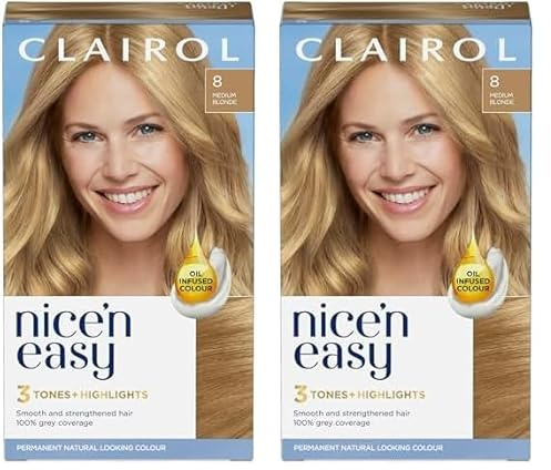 CLAIROL NICE'N EASY CRÈME PERMANENT HAIR DYE - 8 MEDIUM BLONDE - Pack of 2
