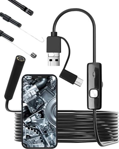 Yuio Camera Endoscopique 1920P HD avec 8 lumières LED, 5,5 mm Endoscope D'inspection Serpent avec Prises USB, Type-C, Micro-USB, Endoscope Caméra Etanche IP67 pour Smartphone Android, Ordinateur(5M)