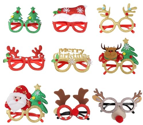 Coicok 9 Stück Weihnachts Partybrillen Kreative Weihnachten Brillen Lustige Weihnacht Partybrille für Party Deko Weihnachtsfeier Weihnachten Gastgeschenke, für Kinder, Jugendliche, und Erwachsene