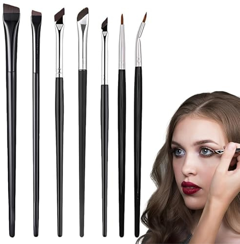 JUGUTA Set Di 7 Pennelli Per Eyeliner, Ultra-Sottili E Obliqui Ad Angolo Piatto, Pennelli Angolati Fini Per Eyeliner, Sopracciglia, Correttore, Strumento Cosmetico Professionale Per Un'Applicaz