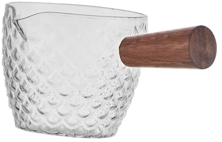 Toyvian Jarra de Leche Asa de Madera Jarra de Leche de Vidrio Transparente para Servir Café Té y Jarabe de Arce Multiusos para Cocina y Barra