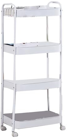 Carro UTI de 3 Niveles con Ruedas Ca, Carro STO Multifuncional móvil, Carro de Acero al Carbono para Cuarto de baño Li, Espacio Moderno (White)